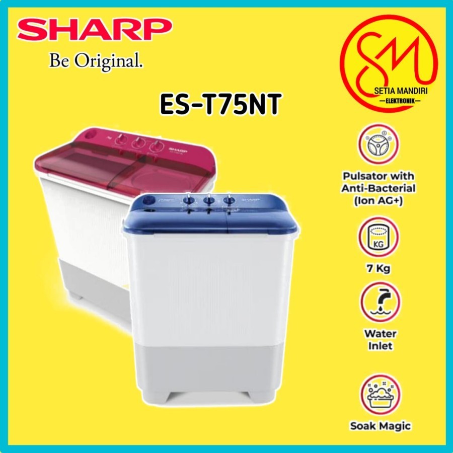 MESIN CUCI SHARP EST 75 NT 7KG 2 TABUNG 75NT 7 KG PUREMAGIC LOW WATT