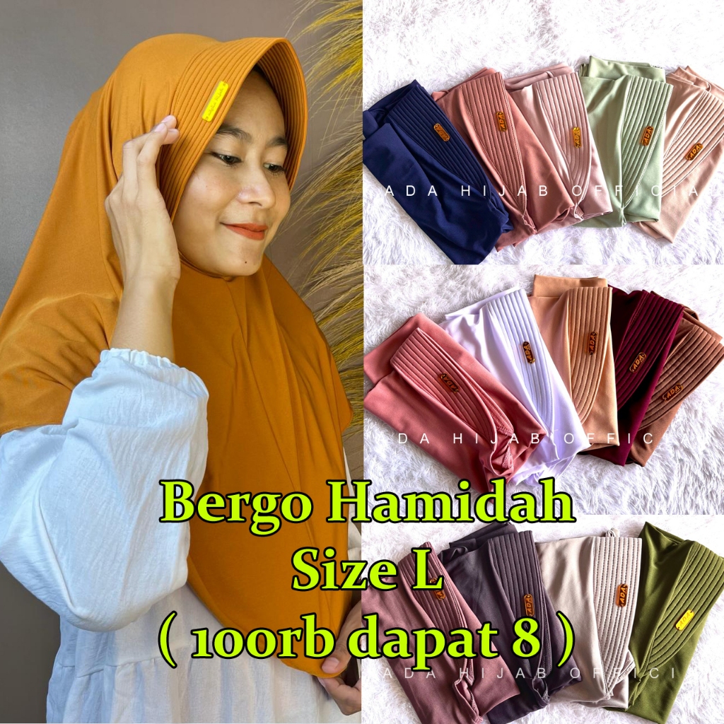 UKURAN L (100RB ISI 8pcs) BERGO HAMIDAH SIZE L LABEL BESI BY ADELIA HIJAB