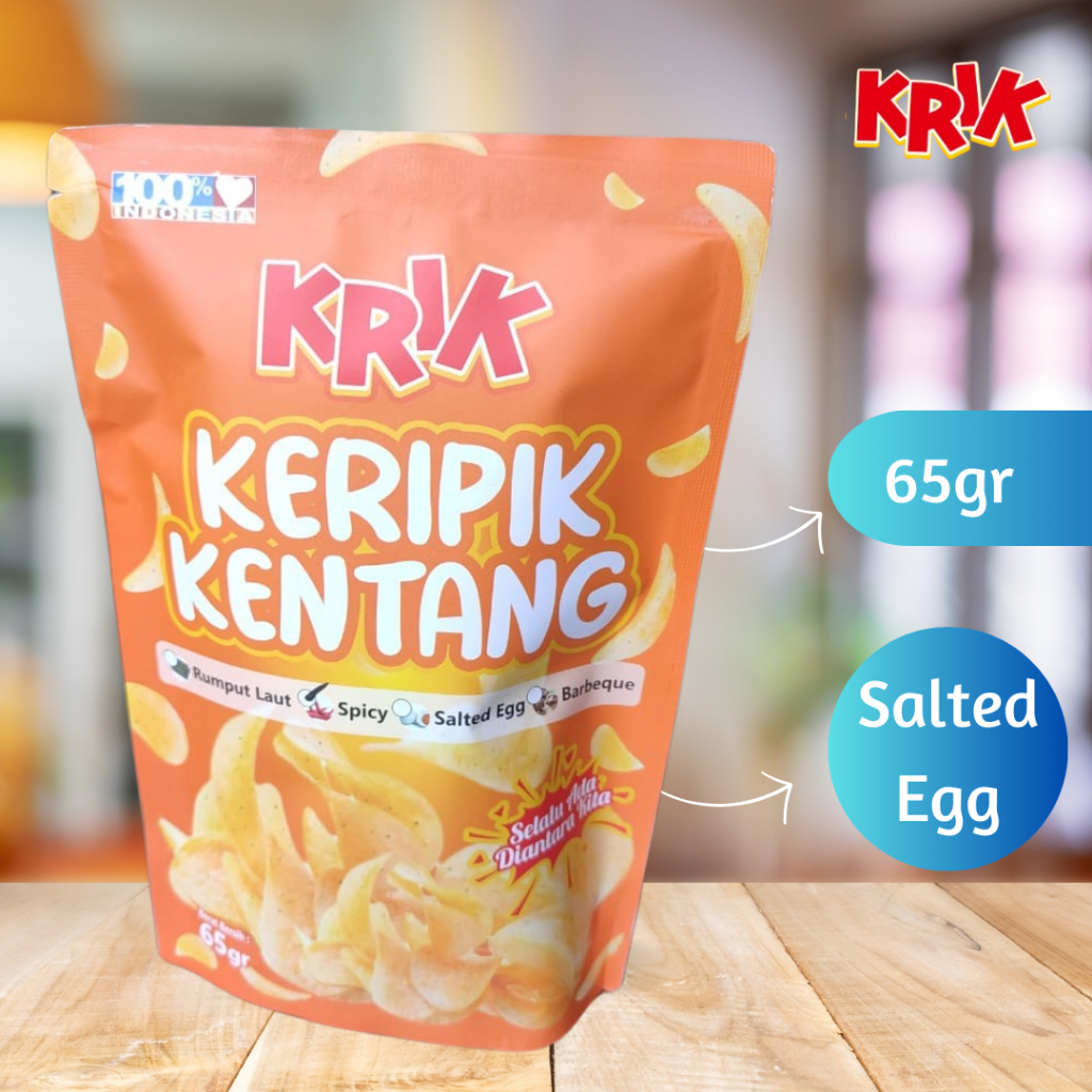 

KRIK Keripik Kentang Salted Egg Cemilan Snack Kripik Potato Chips Variant Telur Asin 65Gr