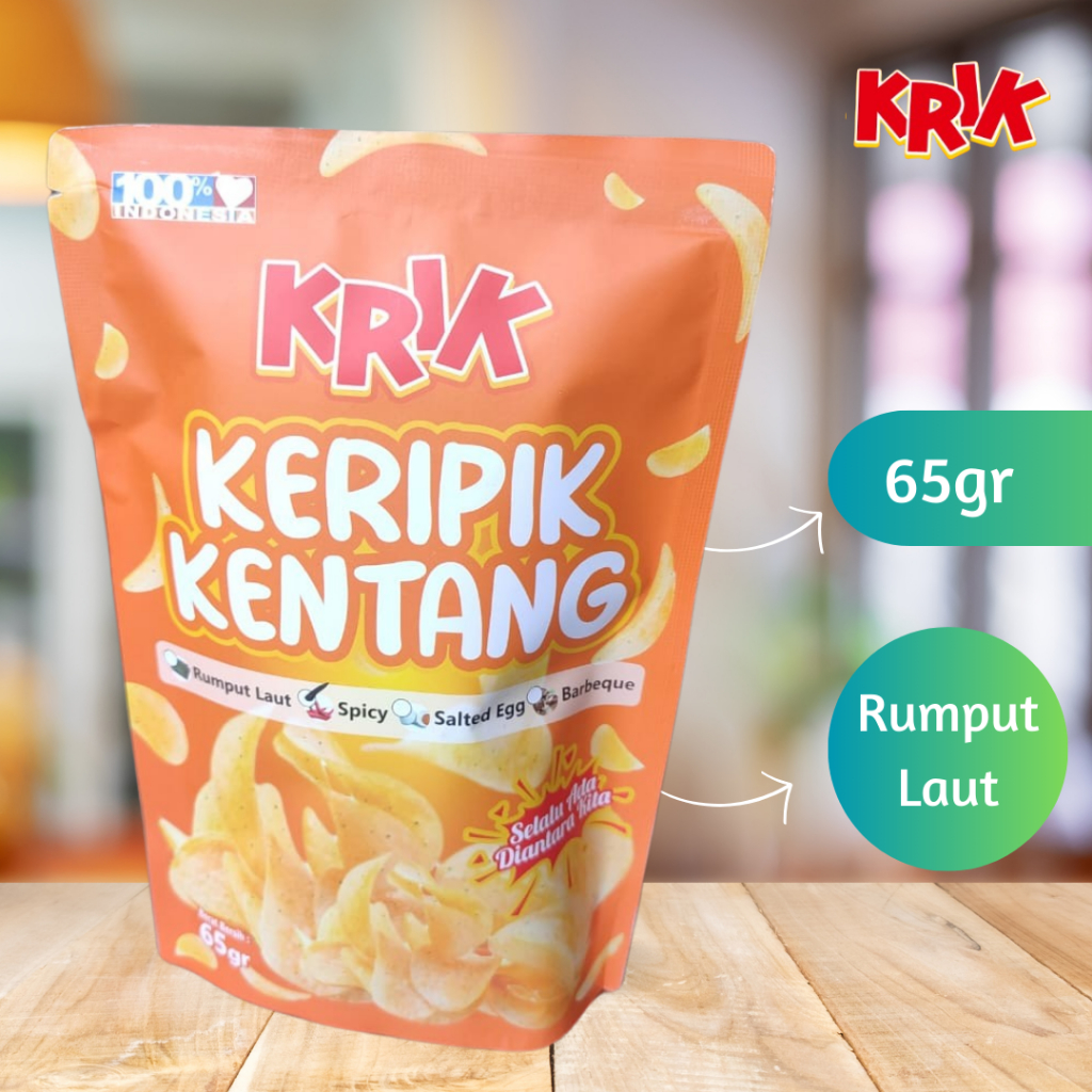 

KRIK Keripik Kentang Rumput Laut Cemilan Snack Kripik Potato Chips Variant Seaweed 65Gr