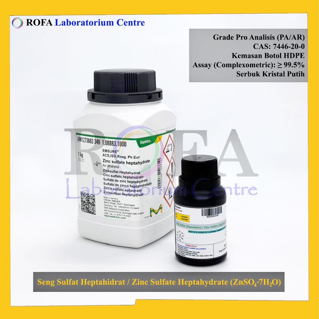 Seng Sulfat Heptahidrat / Zinc Sulfate Heptahydrate / ZnSO4.7H2O Pro Analis Merck Eceran 10 Gram