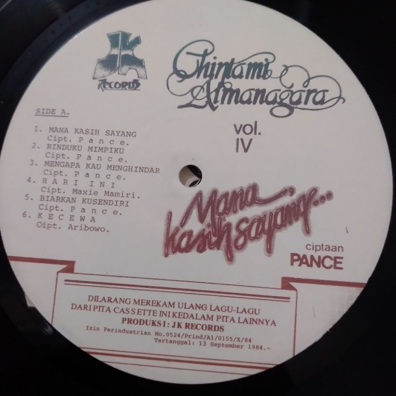PIRINGAN HITAM VINYL CHINTAMI ATMANEGARA (MANA KASIH SAYANG)