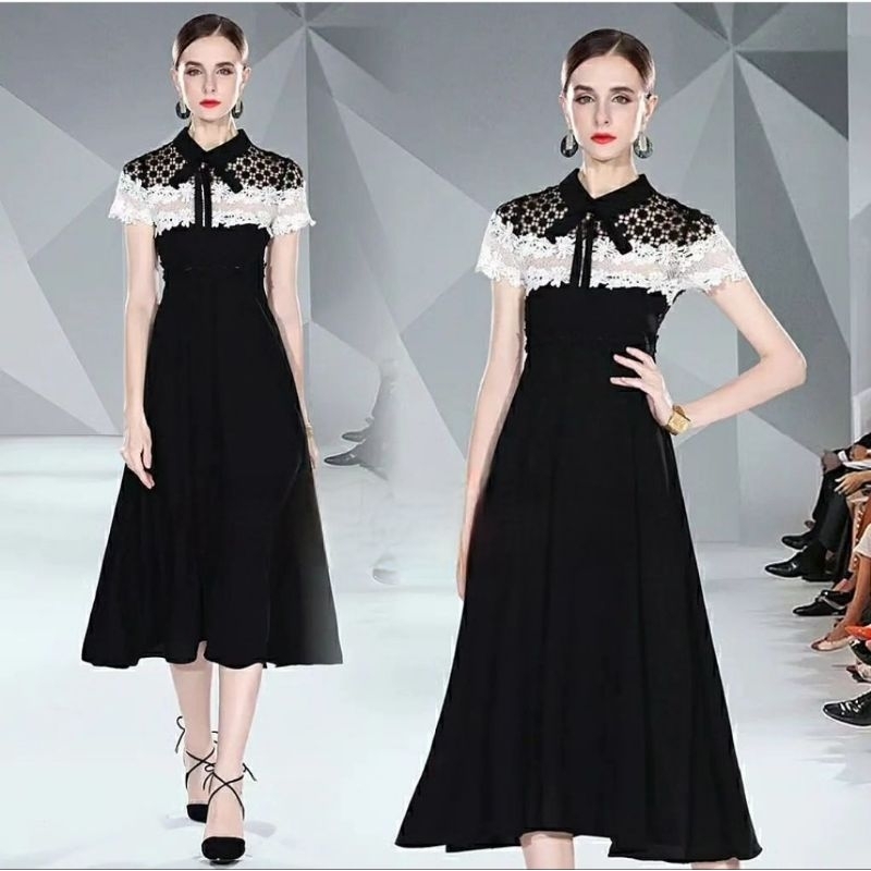 self potrait lacey lace premium brocade brukat bruchat black dress hitam midi simple acara pesta wed