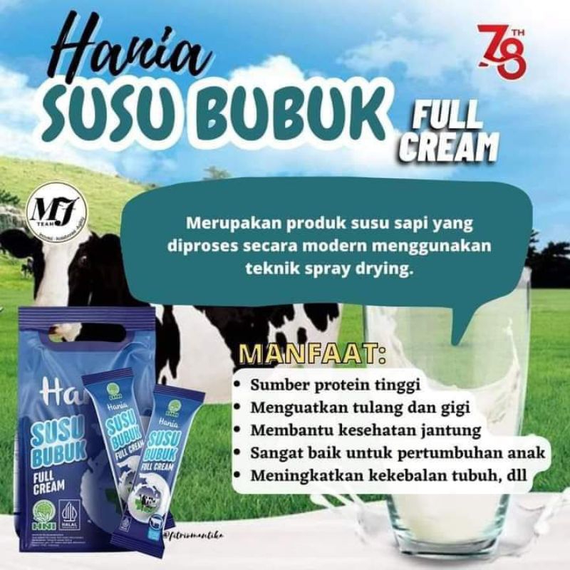 

HANIA SUSU SAPI | SUMBER PROTEIN TINGGI | MENGUATKAN TULANG DAN GIGI | MEMBANTU KESEHATAN JANTUNG | SANGAT BAIK UNTUK PERTUMBUHAN ANAK | MENINGKATKAN KEKEBALAN TUBUH | SUSU SAPI ORIGINAL | PENAMBAH TENAGA PUASA | 100% Susu Bubuk Full Cream