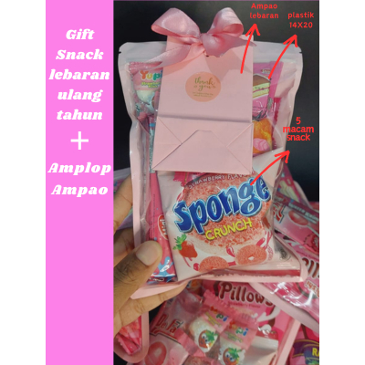 

Snack lebaran pink mini gift snack pink hampers snack lebaran ulang tahun isi 5 macam + ampao