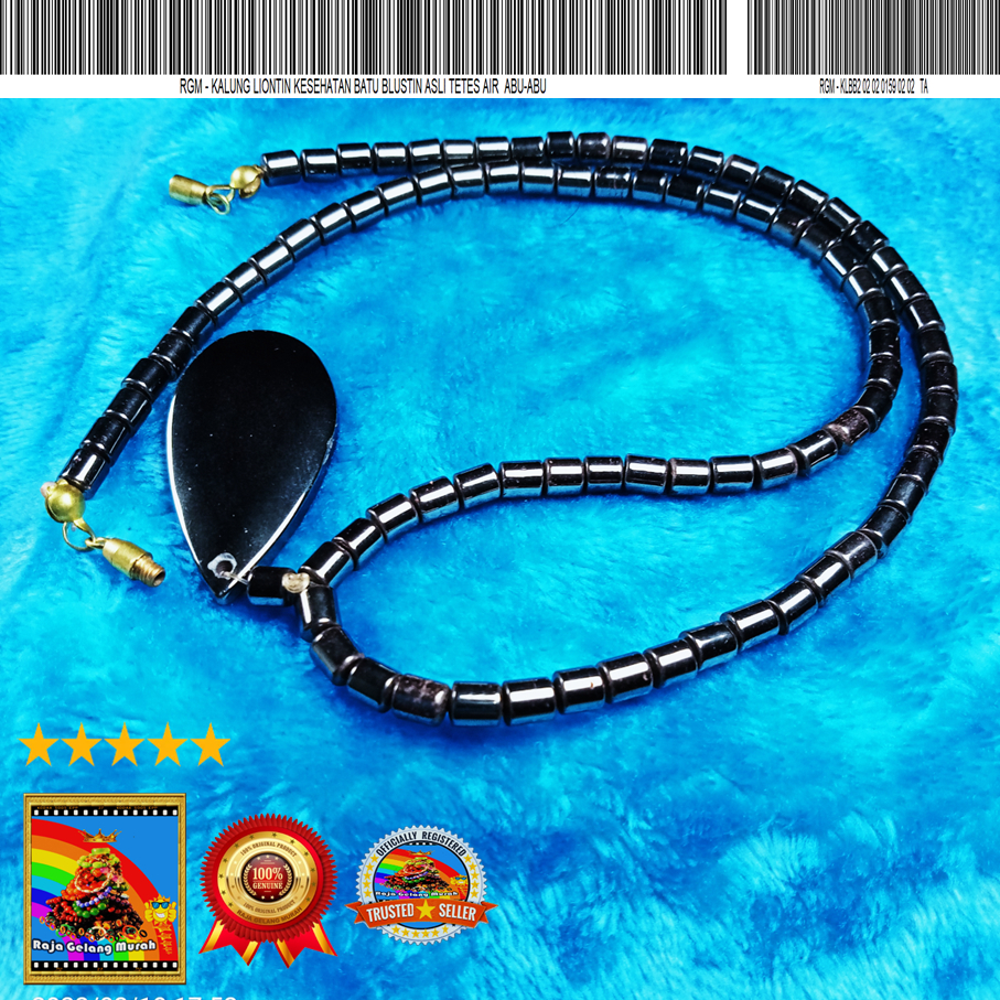 RGM Kalung Liontin Kesehatan Batu Blustin Asli Tetes Air Abu-Abu