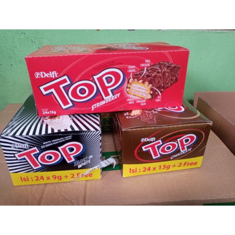 

Delfi Top Wafer Box Coklat/Black in White - 1 Box 24pcs x 9gr