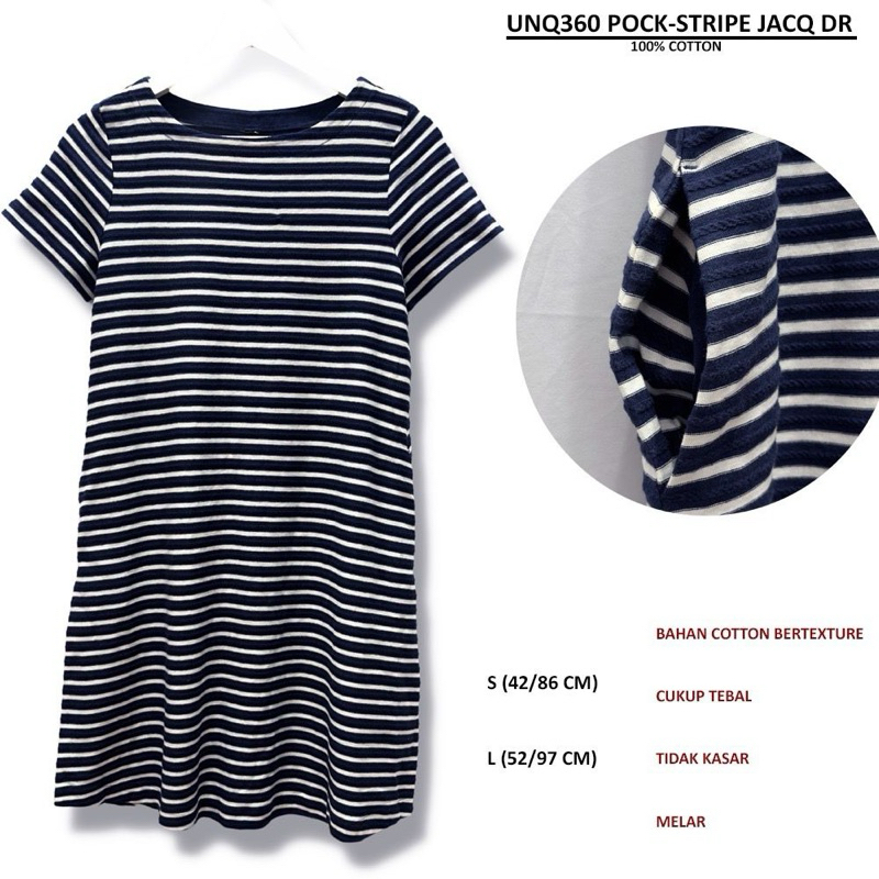 Dress Wanita Stripe Ada Kantong (Pocket Stripe Raglan Dress) branded UNIQLO Original