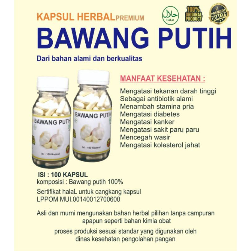 

Bawang Putih Kapsul Herbal Daya Tahan Tubuh dan Pernafasan isi 100 Kapsul