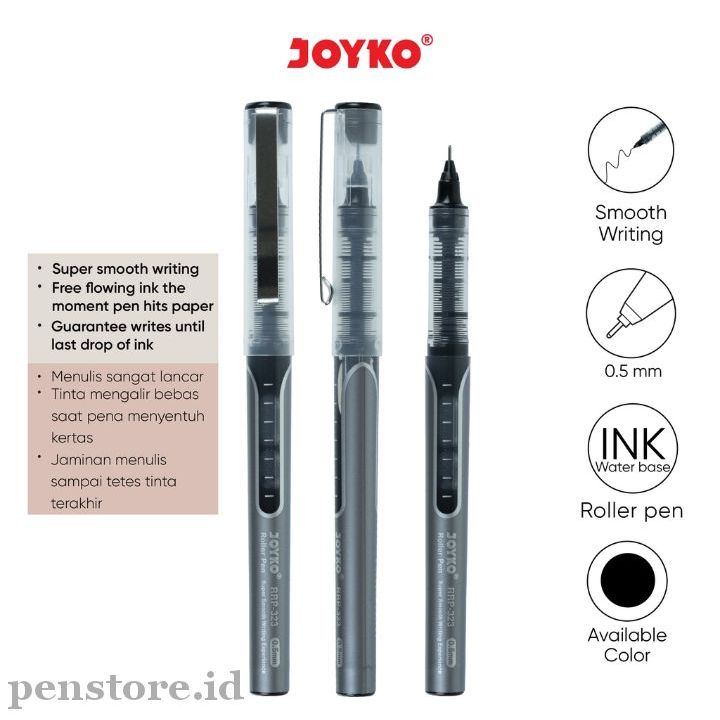 

Pen Gel Roll Pen JOYKO RRP-323 0.5 Body stainless steel / Pulpen jel cetekan / Bolpen tinta putar Hitam Pena Black