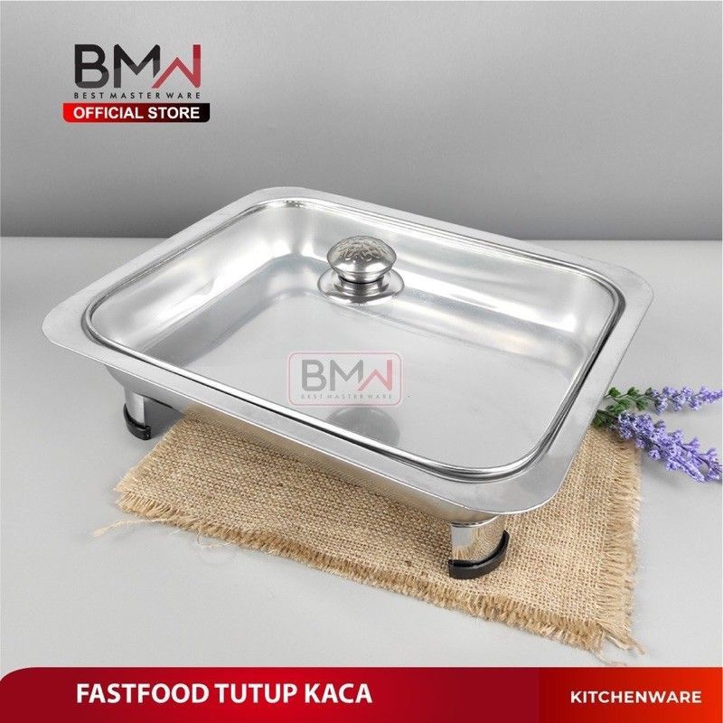 BMW Prasmanan full kaca stainless Fast food Dish Segi Stainless Prasmanan Tempat Saji Tutup Full kac