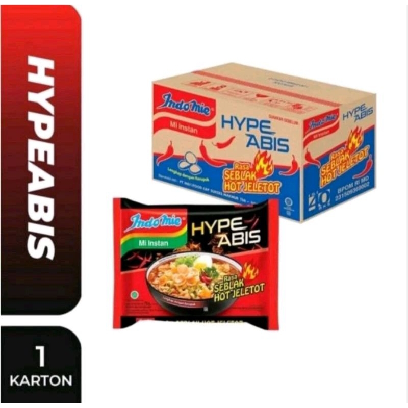 

INDOMIE HYPE ABIS RASA SEBLAK HOT JELETOT 1 Dus isi 40pcs 75g