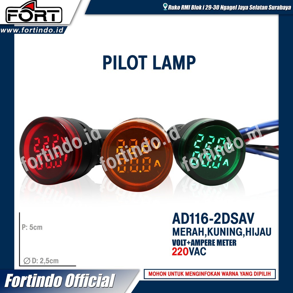 Pilot Lamp Digital Voltmeter+Amperemeter / Pilot Lamp AD116-2DSAV 220VAC Lampu LED Volt Ampere Meter