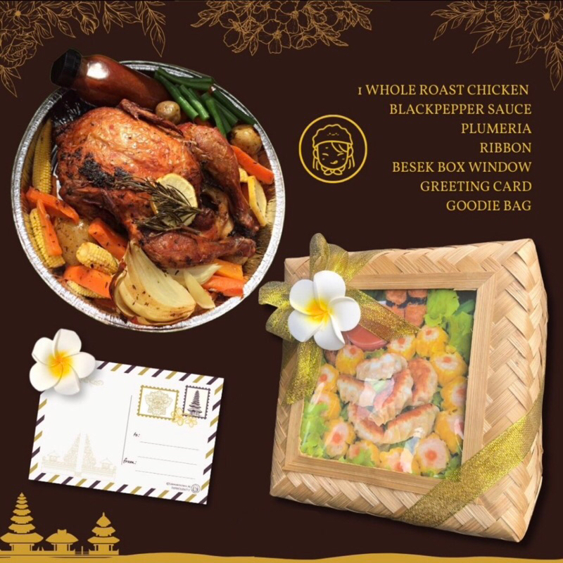 

[Hampers Gift] Roasted Chicken (Garlic & Herb Butter) Black Pepper Sauce - Roast Ayam Panggang 1 Ekor Premium Hari Raya Hindu Galungan Kuningan Bali Gift Besek Hantaran Menu HOMEMADE Julians Kitchen
