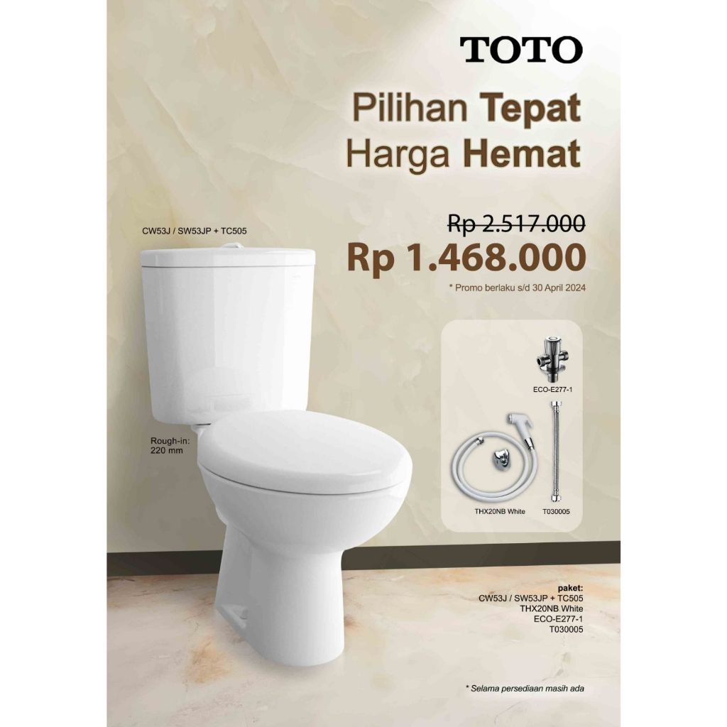 KLOSET DUDUK TOTO - KLOSET TOTO - CW53 SINGLE FLUSH - TOTO