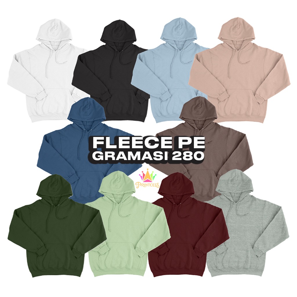 Hoodie Sweater Polos Premium Dewasa Boxy Jaket Kupluk Fleece Gramasi 280 PE Pria Wanita Universal Ba