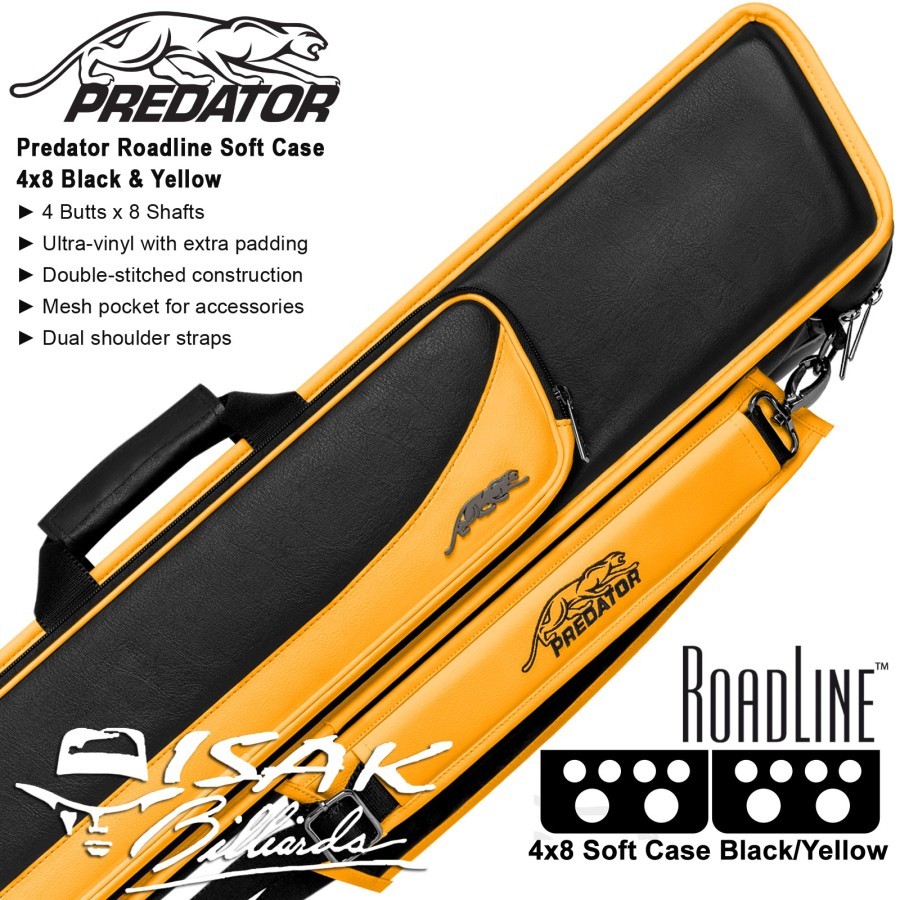 Predator Roadline 4x8 Cue Case Black & Yellow Soft Tas Stick Billiard