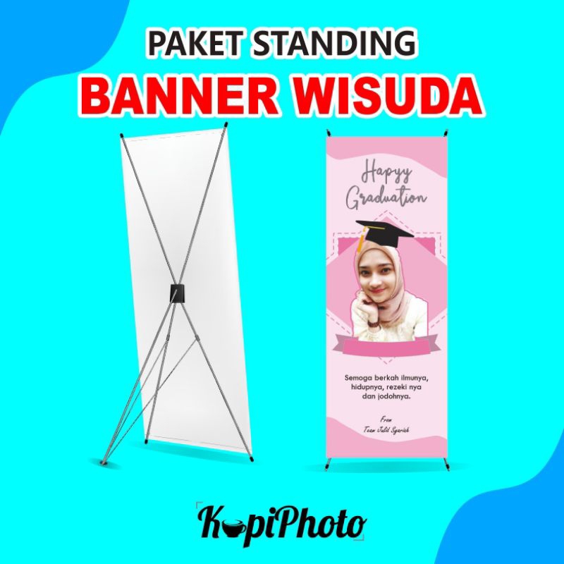 Cetak paket spanduk x banner dan y banner + tiang Wisuda Kekinian Spanduk 160x60 cm