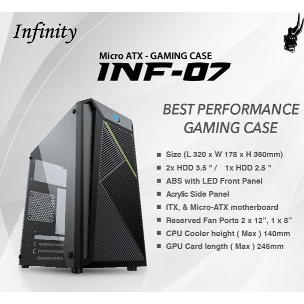 Case Casing PC Gaming Infinity07 Infinity 07 INF07 INF-07 INF 07 F07 PSU 300W Micro ATX LED Stripe R