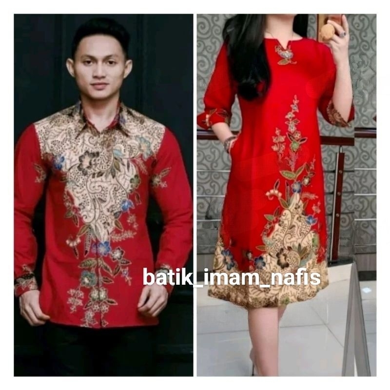 Dress Batik Wedding Merah Pesta Cauple Kondangan Otfit Jumbo Wanita Natal Bahan Katun Adem Ukuran XS