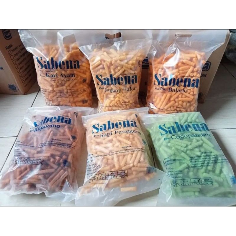 

SABENA 1 DUS ISI 5PCS SABENA SNACK CHIKI VARIAN / MAKANAN STICK CAMILAN GURIH