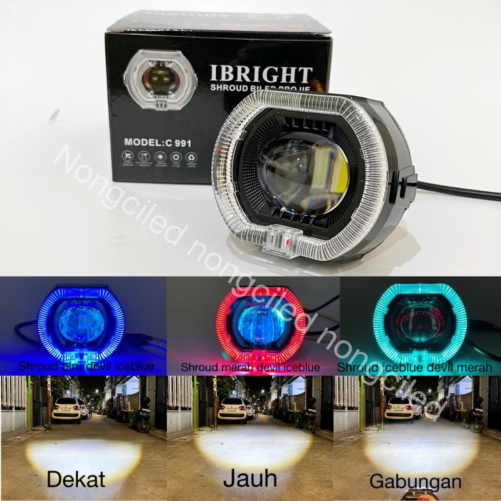 IBRIGHT Lampu Projie Biled Cutoff Devil Laser 3inch Body Shroud Hitam Full Alumunium Mobil Motor
