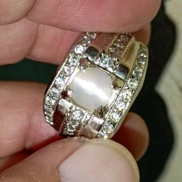 Cincin Batu Permata Natural CAT'S EYE MOONSTONE / BIDURI BULAN + Memo (1,22ct)