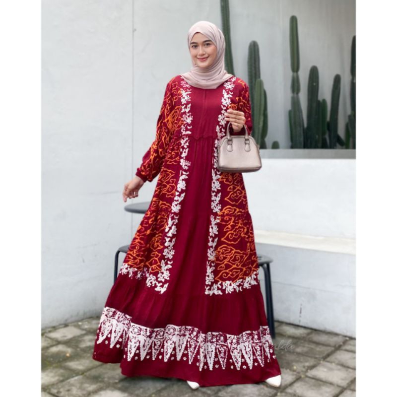 GAMIS TWILL RAYON CANDI MEKAR GAMIS BATIK CAP PEKALONGAN JUMBO