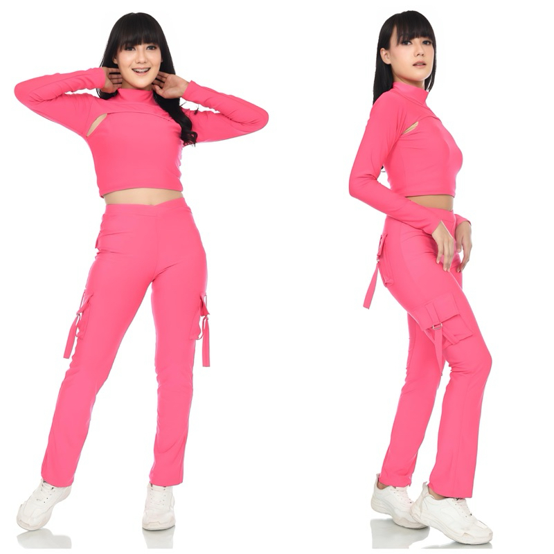 setelan baju olahraga wanita crop top lengan panjang crop top korea long sleeve,pakaian senam,cargo 