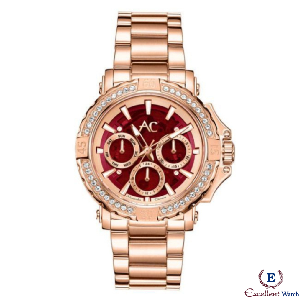 Excellent Jam Tangan Wanita Alexandre Christie AC 9205 Rosegold Red