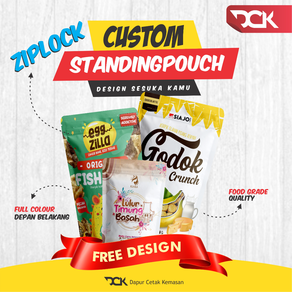 KEMASAN STANDING POUCH ZIPLOCK / ZIPPER CUSTOM FULL PRINTING