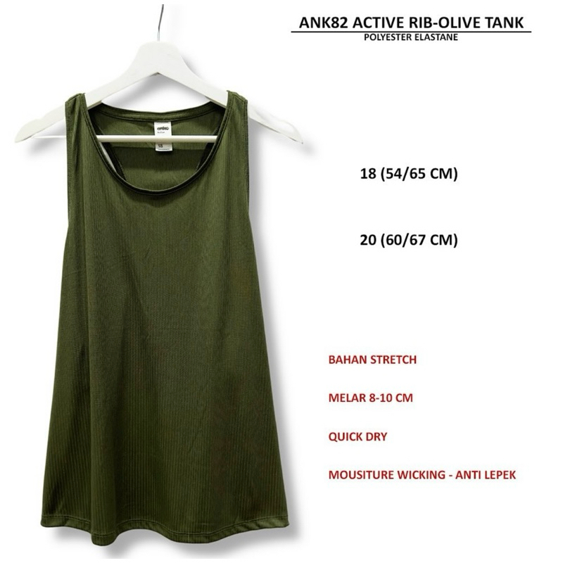 Tank Top Olahraga (Active Rib Tank) Moisture Wicking branded ANKO Original