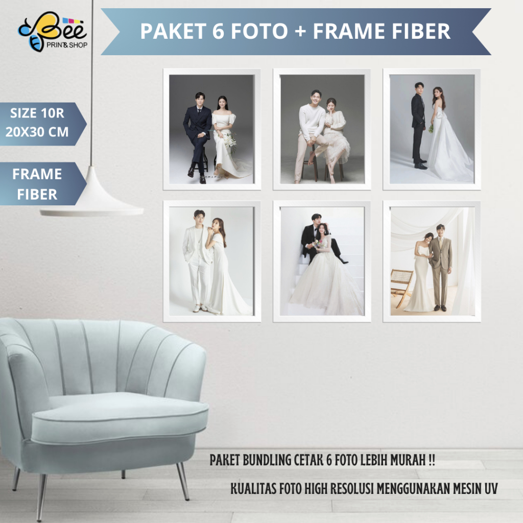 PAKET CETAK 6 FOTO 10R 20X30 CM , BINGKAI FIBER , Cetak Foto Bingkai , Cetak Foto Prewedding