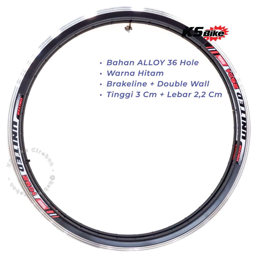 Velg Rims Sepeda United 26 Inch 36 Hole Double Wall ALLOY Ada Brakeline Sepasang MTB