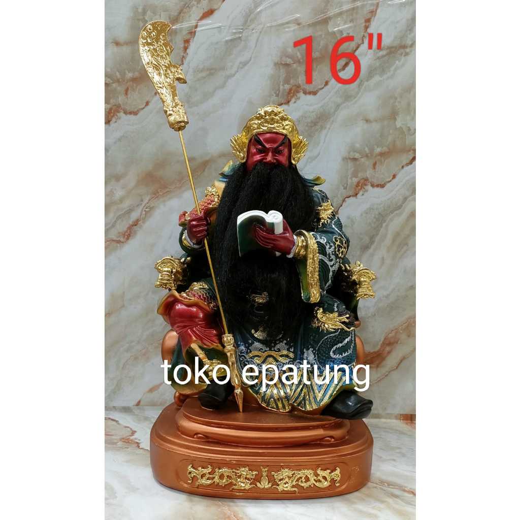 patung dewa kwan kung / kwan kong / guan yu - fiber 16 inch - l1