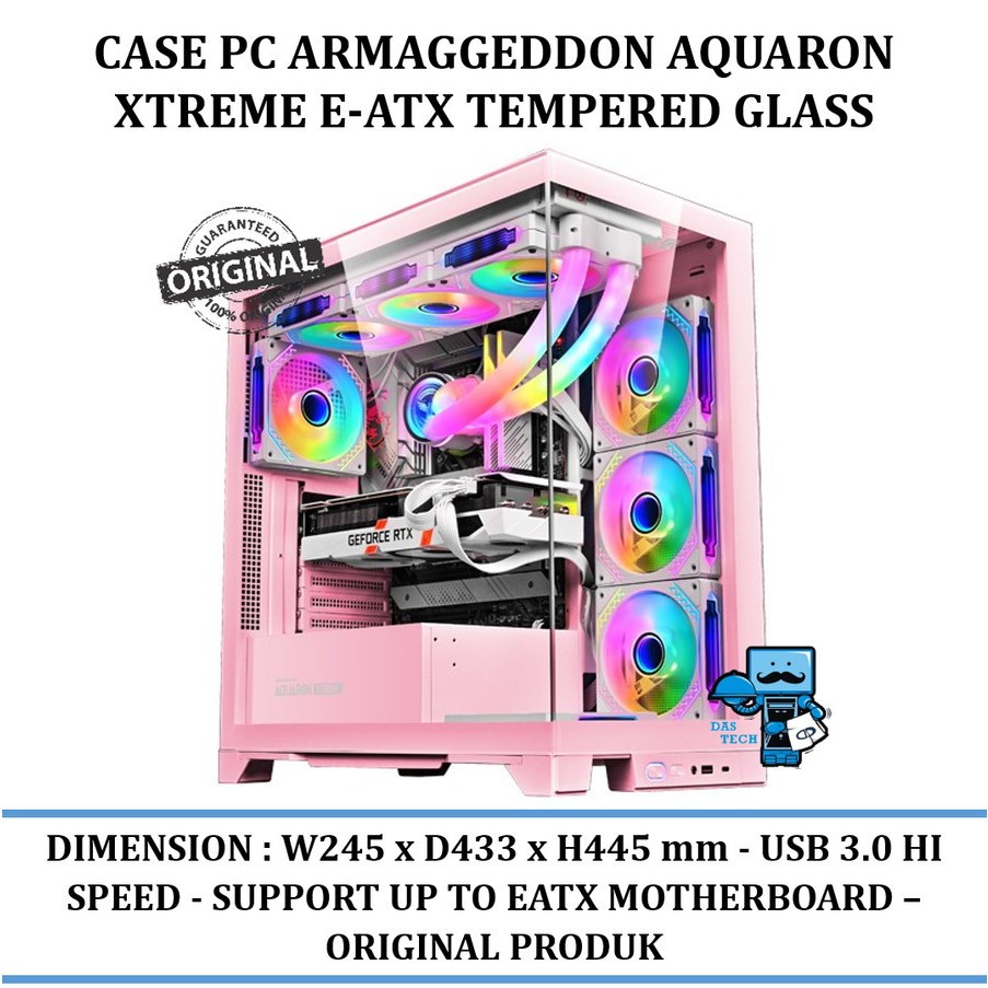 Case Pc Armaggeddon Aquaron Xtreme E-Atx Tempered Glass Original- Pink