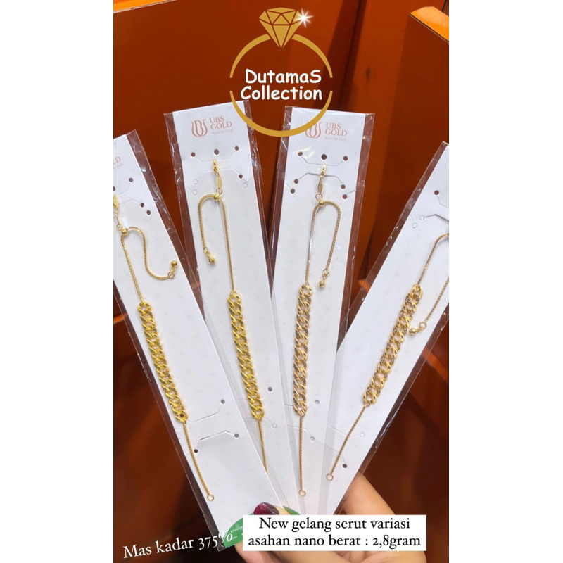 Gelang Serut Dewasa Rantai Asahan berat 2,3 - 2,8 gr an Emas Asli Kadar 375% / 8k