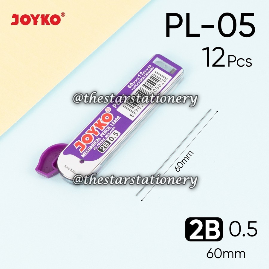 

(1 Pak isi 12 Tube) Isi Pensil Mekanik Joyko PL-05 2B 0.5mm / Pencil Lead Joyko PL-05 (1 Pak/12)