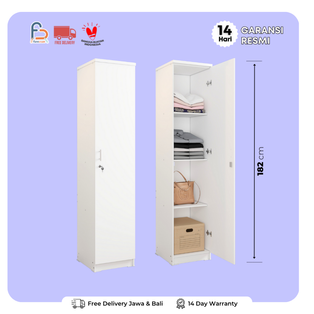 Furnicrush Lemari Putih Satu Pintu / Lemari Pakaian 1 Pintu / CAMILLE WD 101