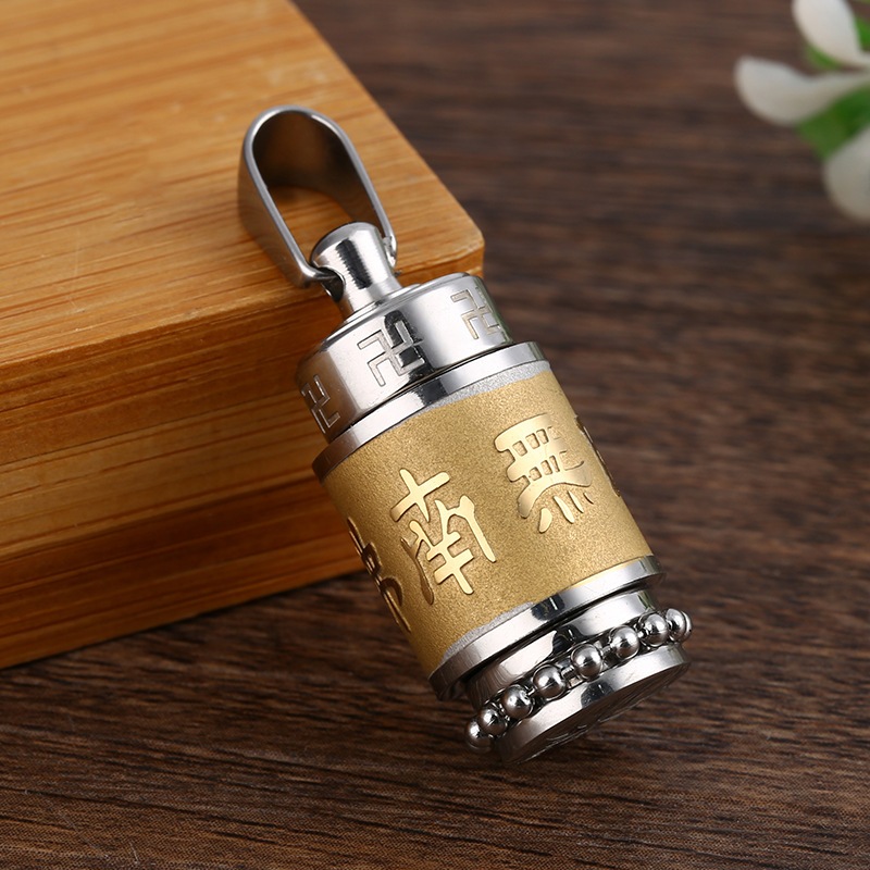 Kalung Liontin Mantra Leng Yang Zhou PREMIUM Bisa Dilepas Dibuka - Stainless Steel Pendant Om Mani P