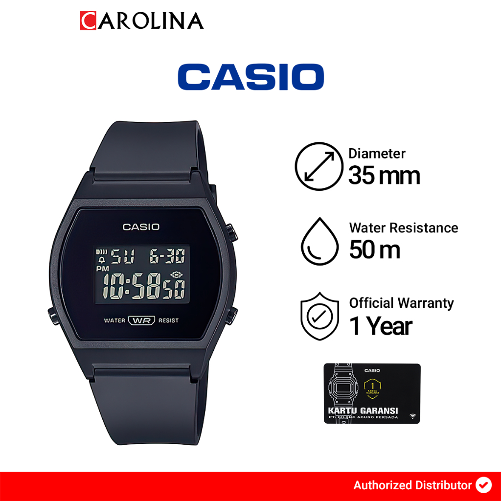 Jam Tangan Wanita Casio General LW-204-1B Digital Dial Black Resin Band