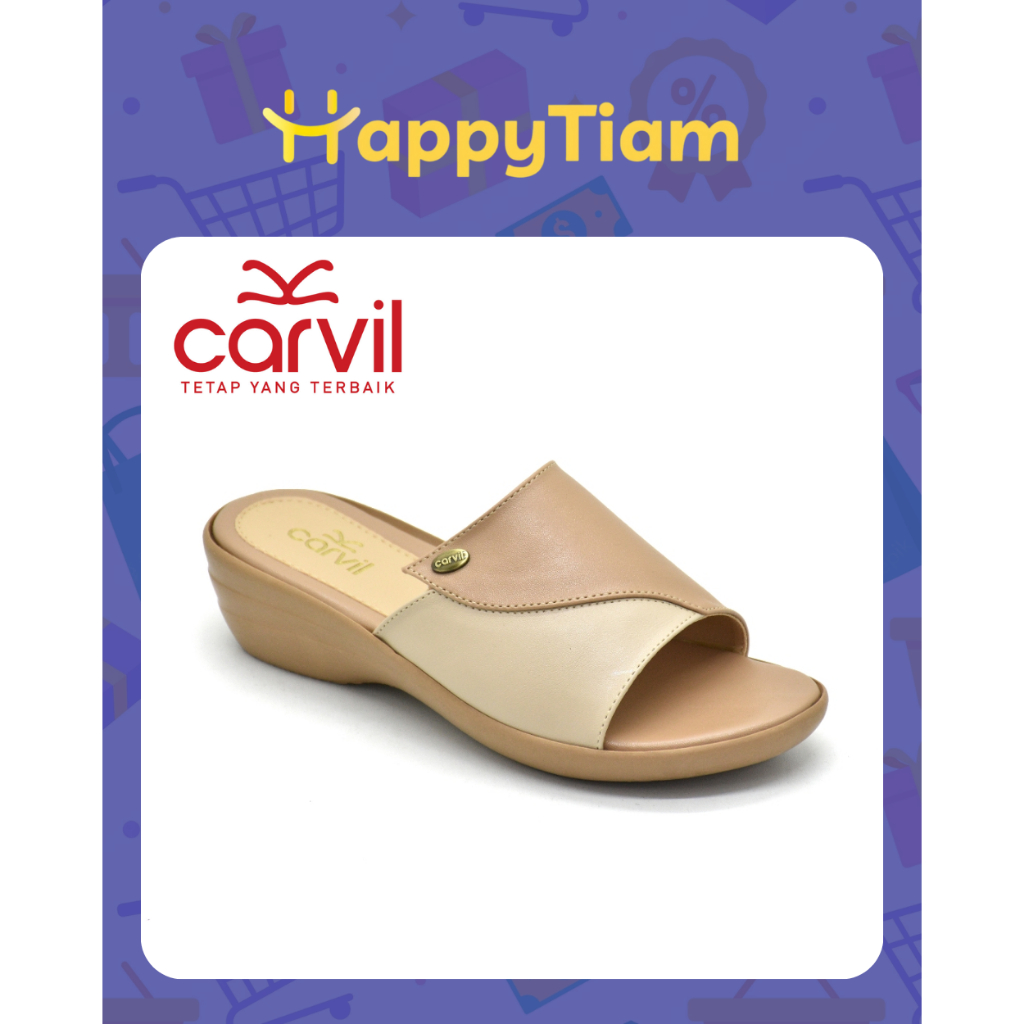 SANDAL WANITA CARVIL GISTYA 01 CREAM MOCCA 36 - 40 ORIGINAL ~ SENDAL CEWEK WEDGES HEELS COKLAT HAK T