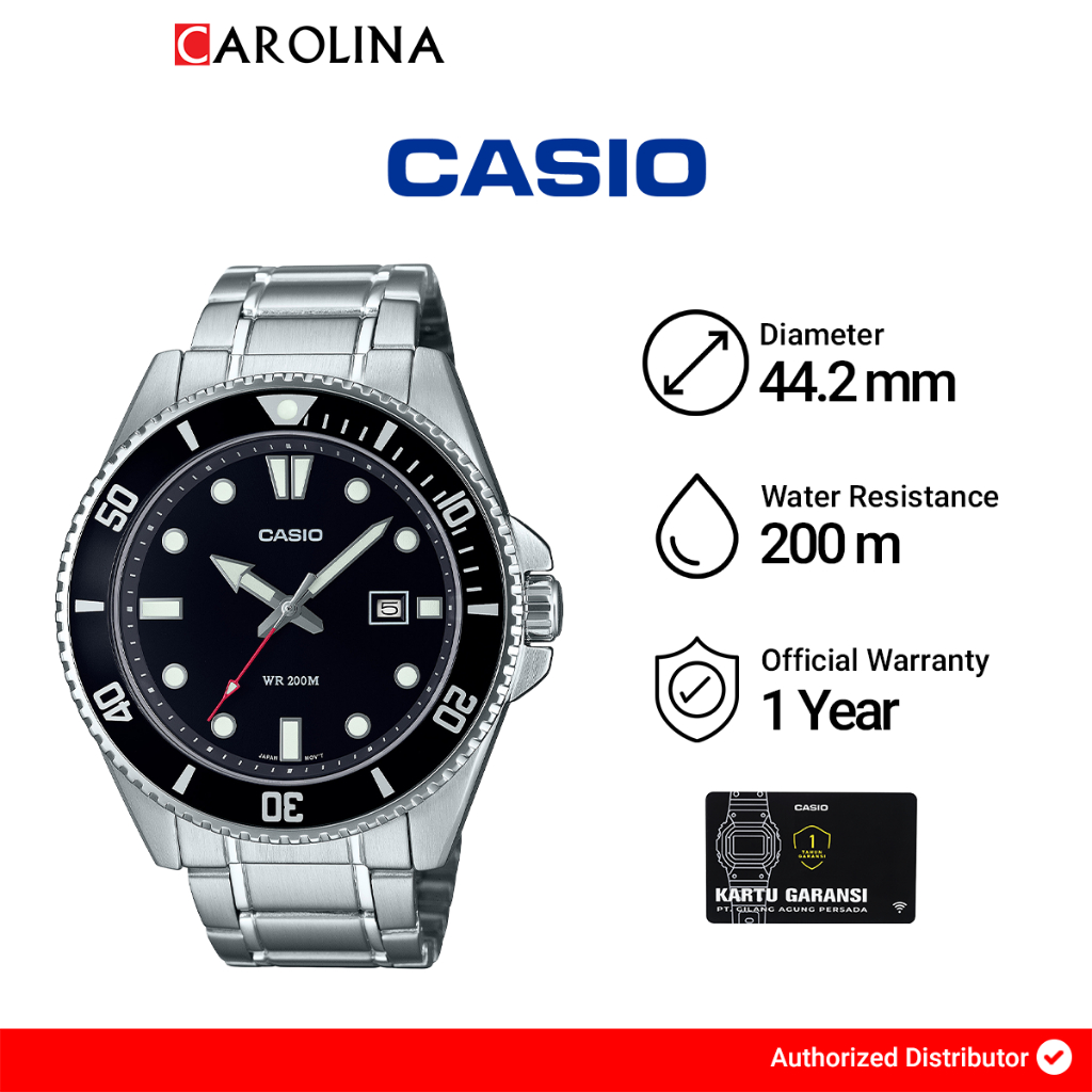 Jam Tangan Pria Casio Diver Marlin Duro MDV-107D-1A1 Black Dial Black Bezel with Stainless Steel Str