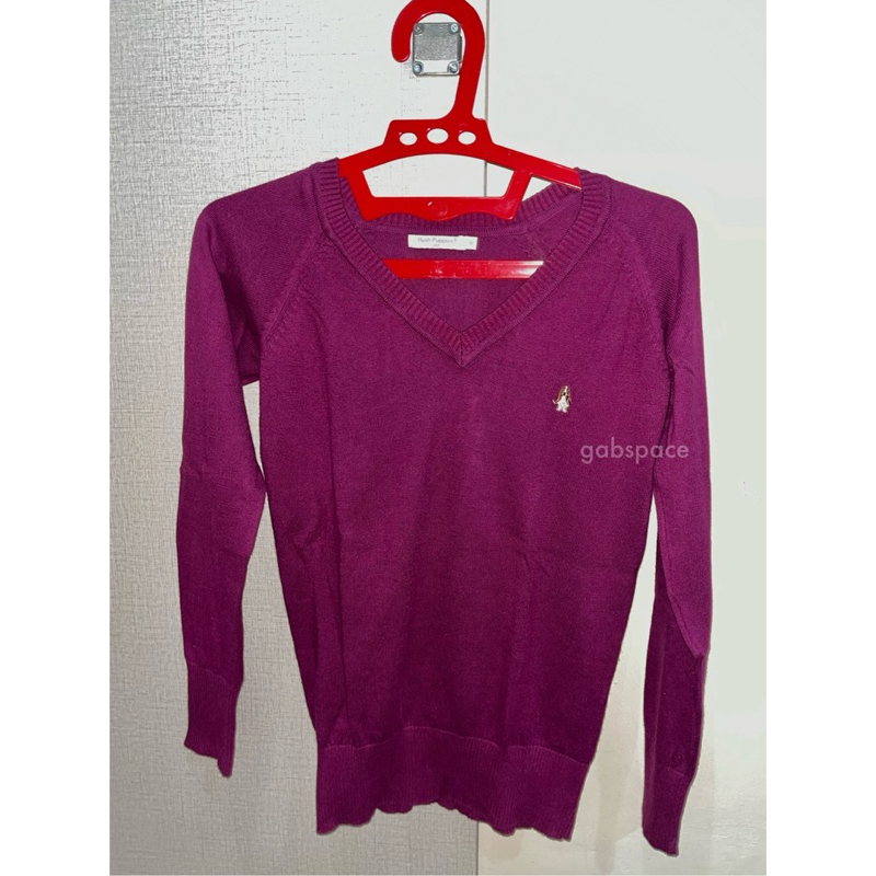 [PRELOVED] Knit Sweater Hush Puppies Original Dark Magenta Purple V Neck | Baju Lengan Panjang Wanit
