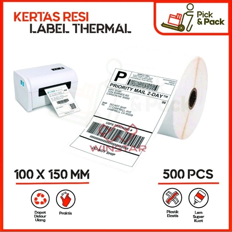 Resi thermal 100x150 isi 250 pcs / Stiker Thermal label 100x150 isi 250 pcs / Label thermal 100x150 isi 250 pcs / Resi thermal 100 x 150 isi 250 pcs