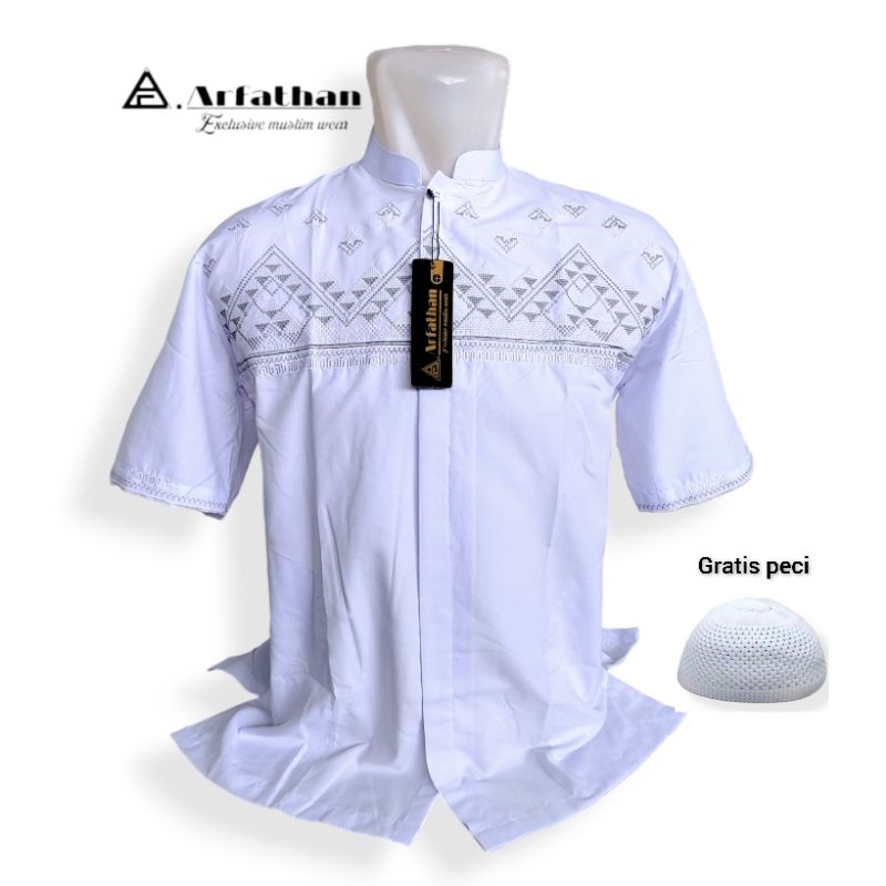 OOTD Baju Koko Muslim Lengan Pendek Putih Bordir Arfathan - ARF25 OOTD