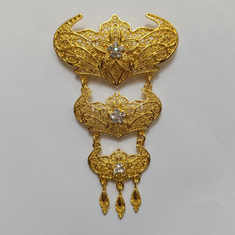 jewelry36 Kalung & Bros Pin Brooch Susun Adat Kebaya KutuBaru Kuning Putih Permata Polos Hijab Pesta