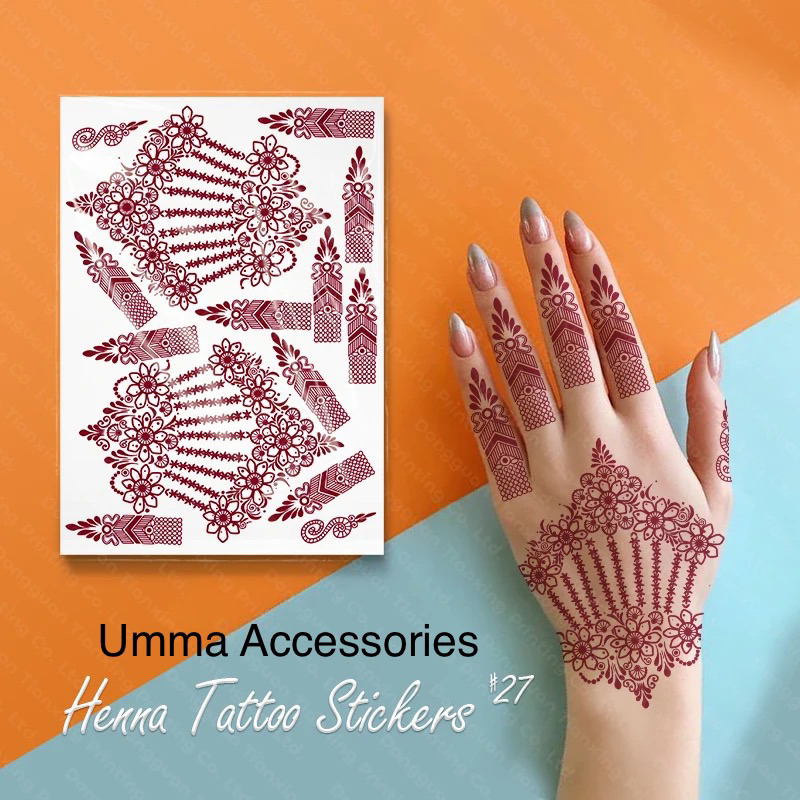 HENNA INSTAN MAROON SEPASANG /HENNA TATO/ HENNA TEMPEL BONUS GLITER & MANIK