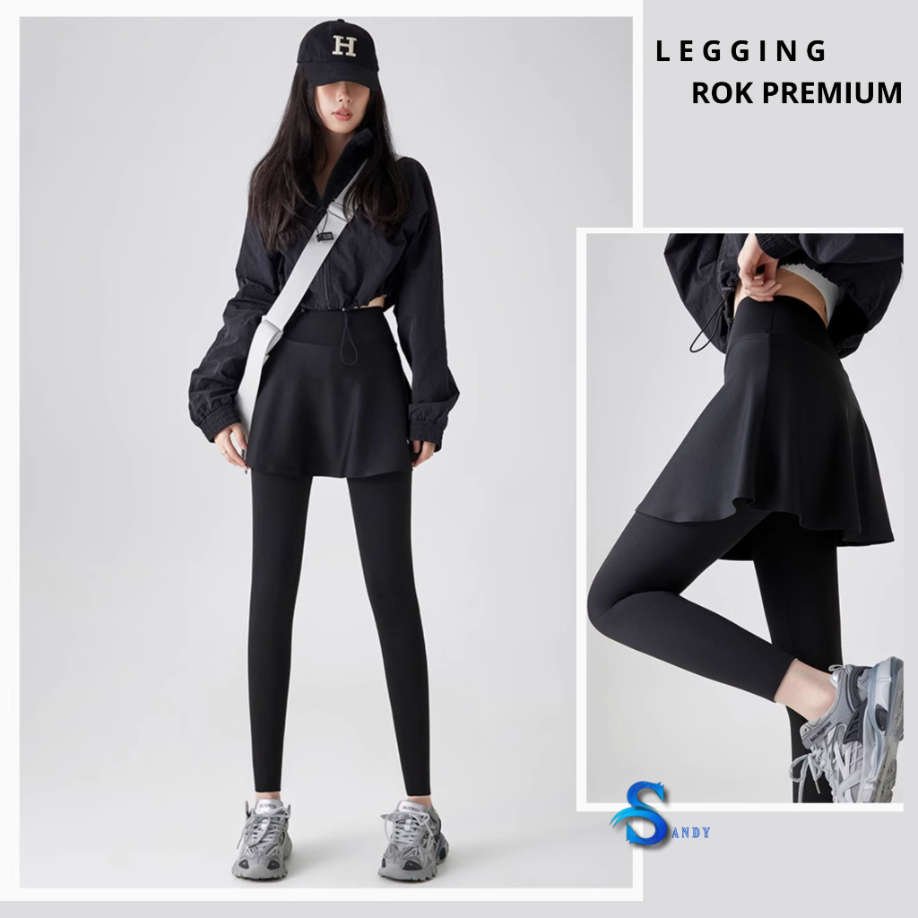 Rok Legging Panjang Wanita - Celana Rok Legging Olahraga - Leging Rok Bahan Spandex