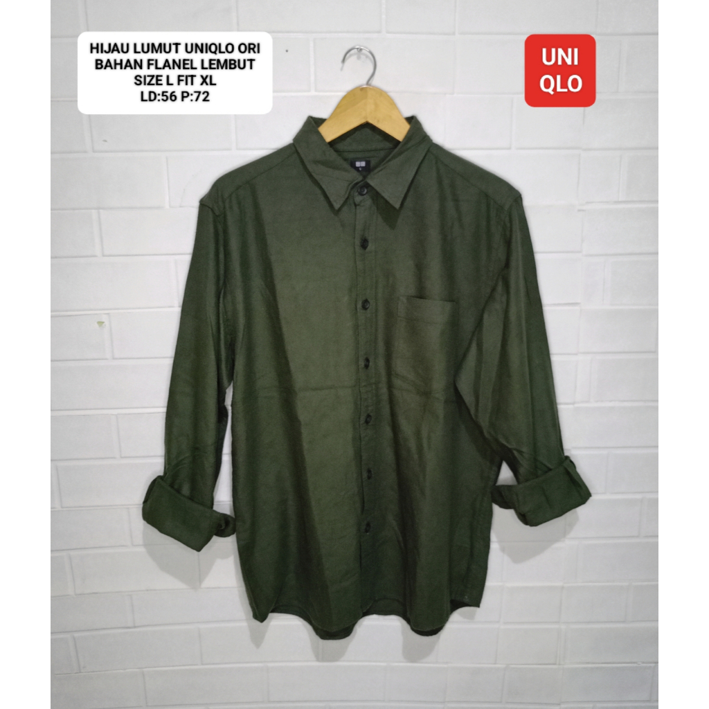 KEMEJA FLANEL HIJAU LUMUT UNIQLO ORI SIZE L FIT XL